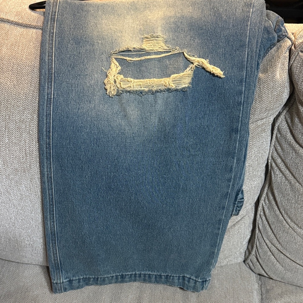 Fashion Nova Blue Distressed Flare Jeans